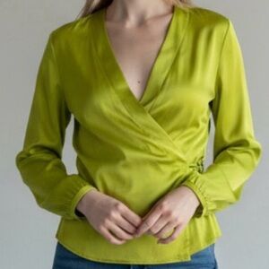 Vibrant Green 100% silk Wrap Blouse